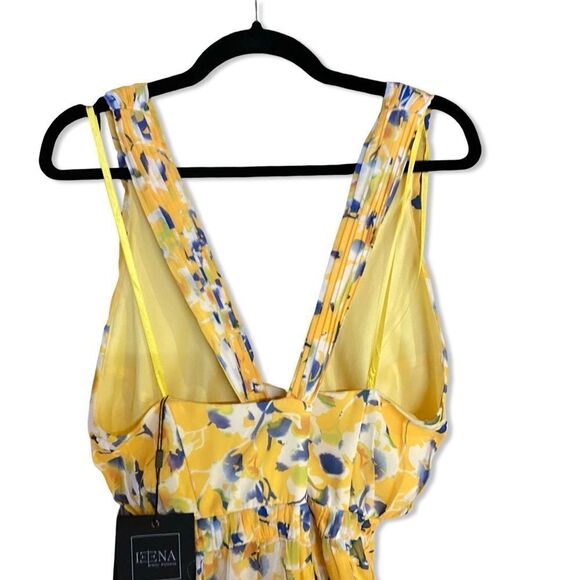 NWT Mac Duggal Ieena Yellow Crossed Halter Tie Waist Jumpsuit floral print Sz 6 - Picture 11 of 15